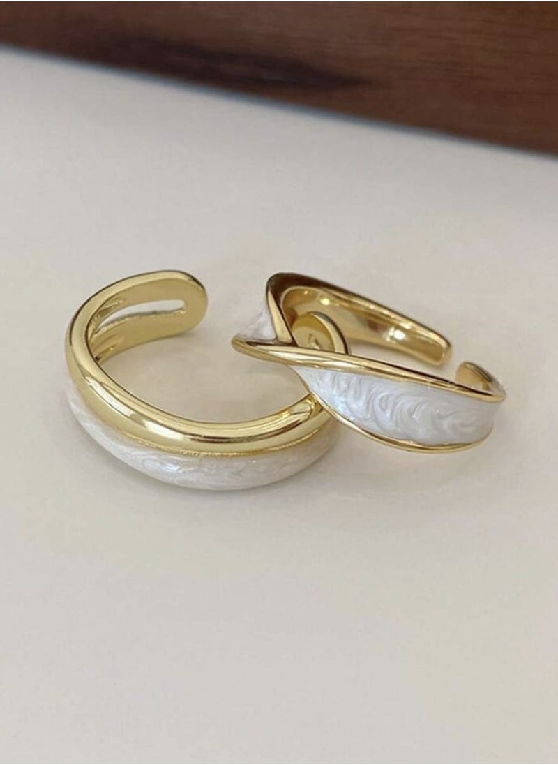 YUCCA - Set of 2 Luxury Gold Plated Copper Double Layer Color Plated Ring, Gifts for Couples Best Friends, Suitable for Daily Use - Image 1