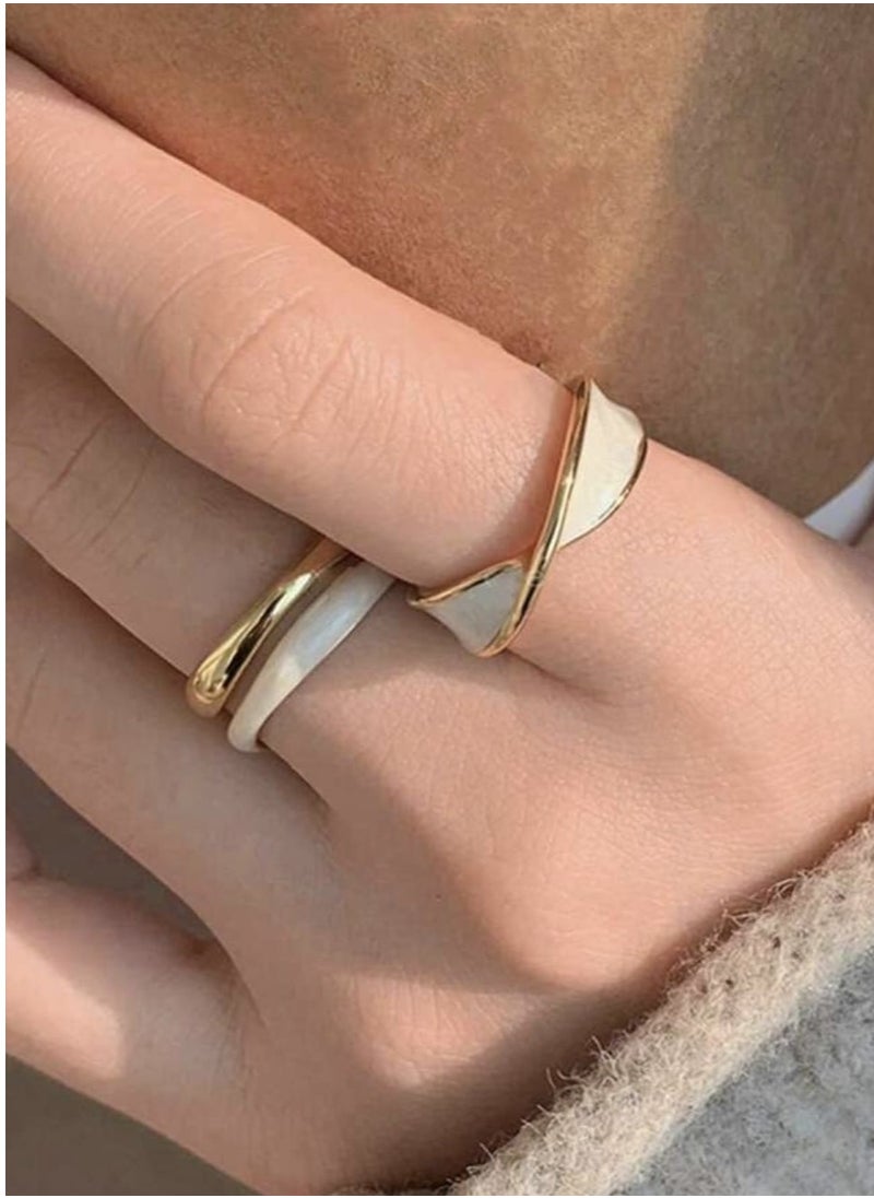 YUCCA - Set of 2 Luxury Gold Plated Copper Double Layer Color Plated Ring, Gifts for Couples Best Friends, Suitable for Daily Use - Image 1