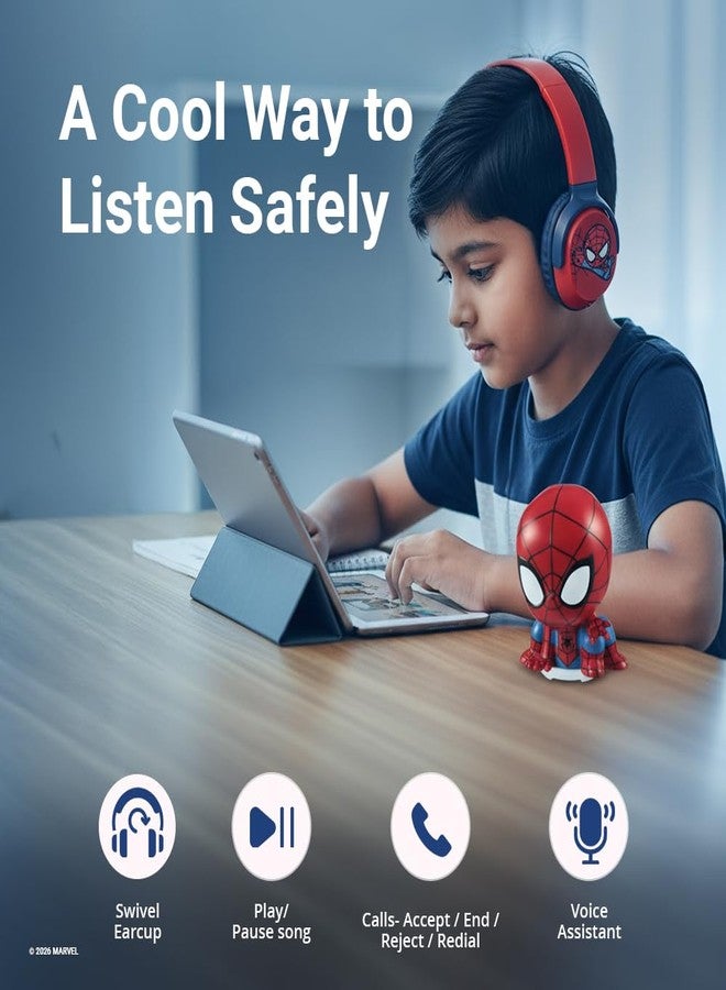 Volkano Marvel Spider-Man Kids Bluetooth Headphones with Character Mood Light Gift Set |Twist & Fold Swivel Cups | Kids Safe 85dB Volume Limit |Soft Padded Earcups | Aux Input | 22H Playtime | for Boys - Image 5