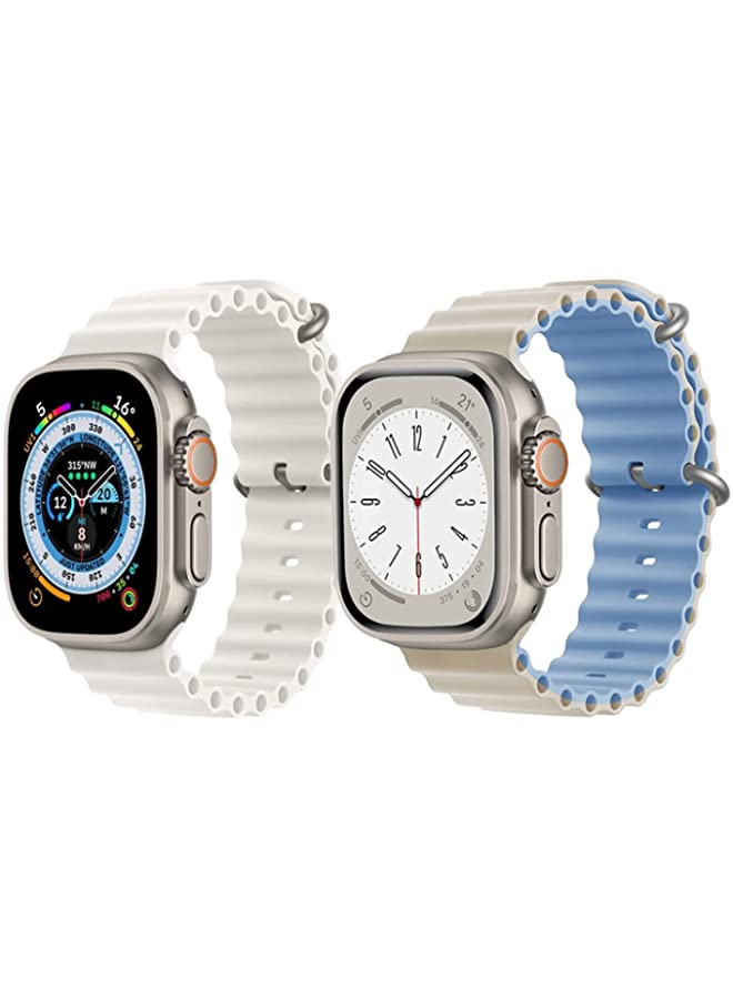 IAF Silicone Ocean Band Strap for Apple Watch Ultra 8 49mm White Single Color Strap with Beige/Sky Blue Double Side Strap Set of 2
