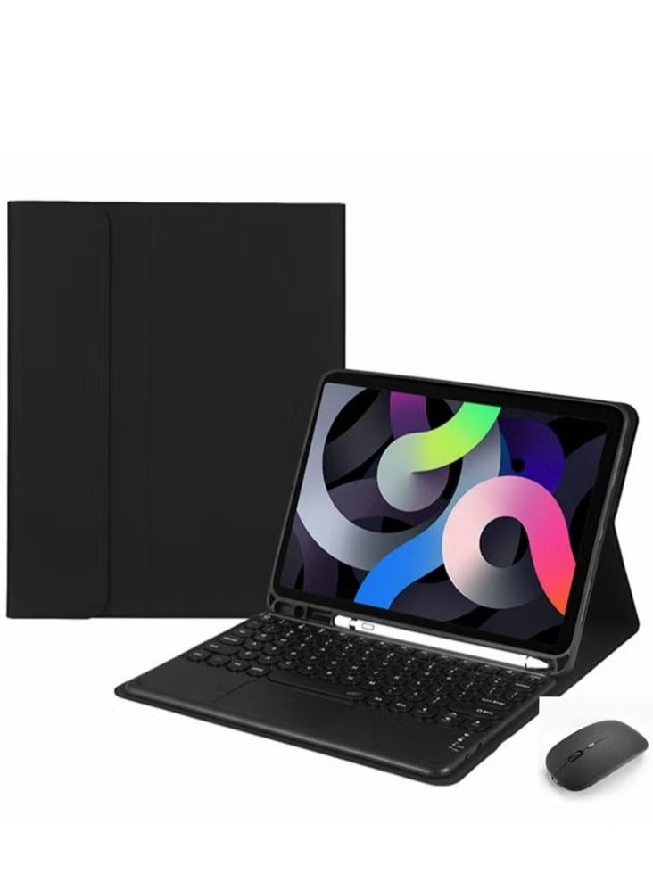 حافظة لوحة مفاتيح لمسية إنجليزية-عربية مع فأرة لآيباد إير 13 إنش M3/M2 (الجيل السابع/السادس، 2025/2024)/برو 12.9 (2022/2021/2020/2018)، حافظة لوحة مفاتيح مع لوحة لمس، أزرار دائرية كلاسيكية مع فأرة، لوحة مفاتيح ملونة جذابة مزودة بلوحة لمس مدمجة.