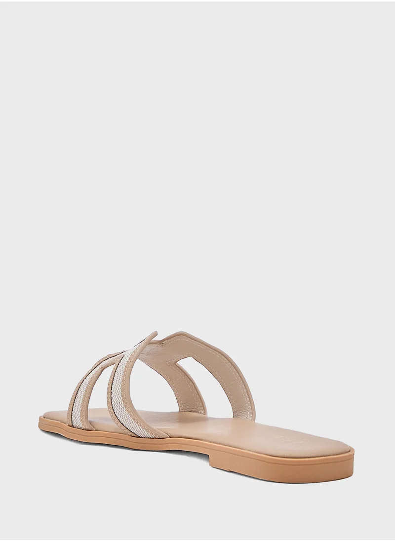 ELLA Contrast Color H Shape Flat Sandal