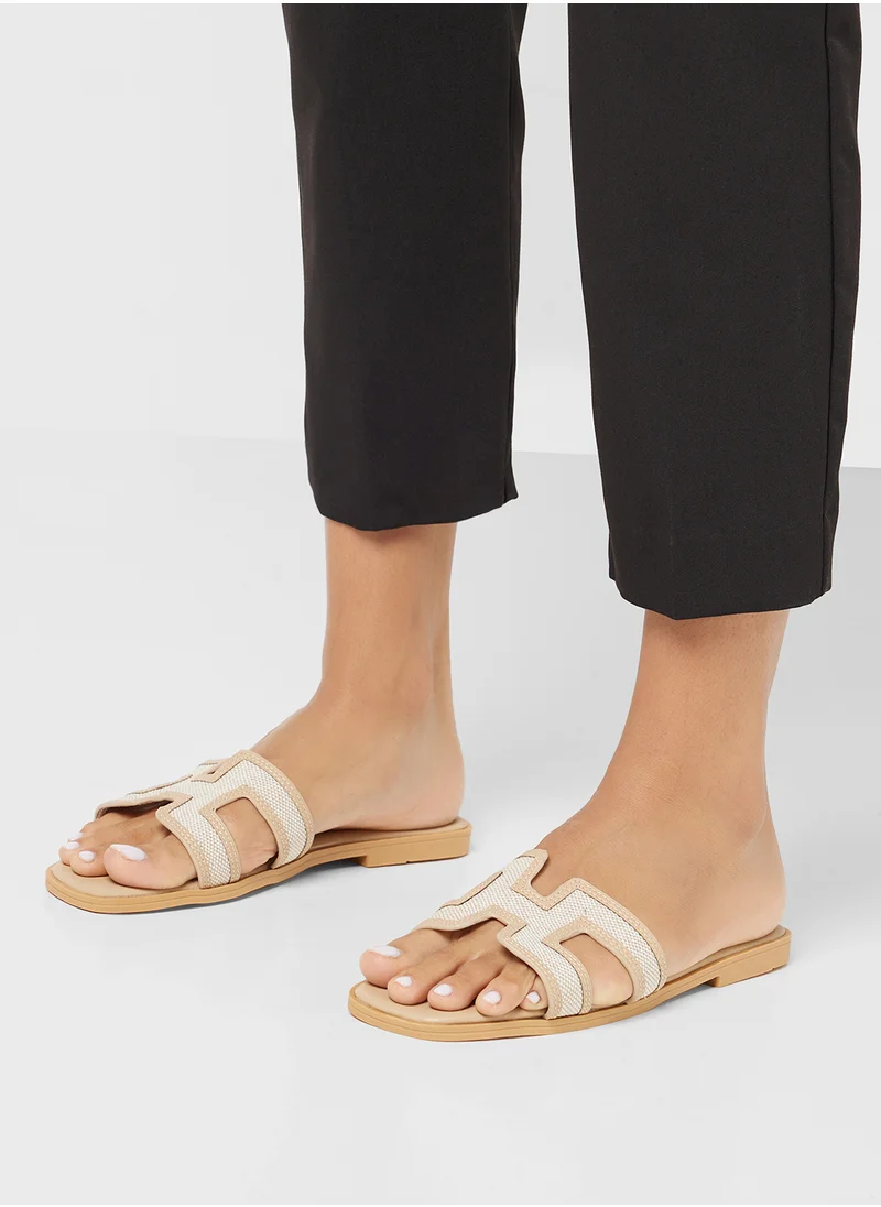 ELLA Contrast Color H Shape Flat Sandal