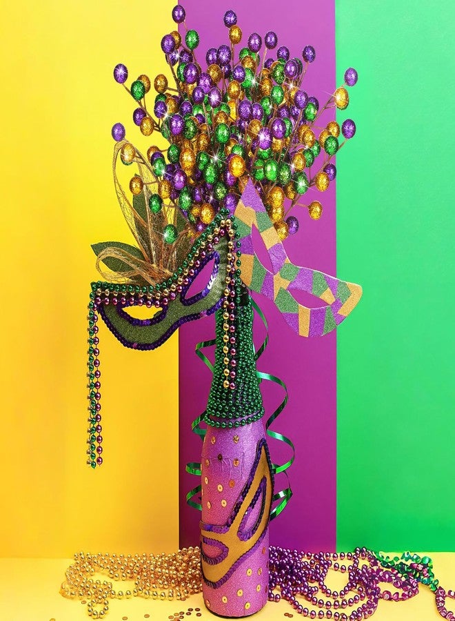 Maysing 24 Pcs Glitter Mardi Gras Christmas Artificial Berry Stems 26 Inch Carnival Purple Gold Green Picks Berry Branches Ornaments Mardi Gras Decoration for DIY Tree Wreath Crafts Gifts Carnival Home Decor - Image 4
