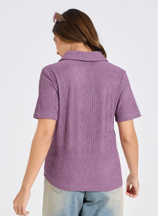 Styli Textured Knit Polo T-Shirt