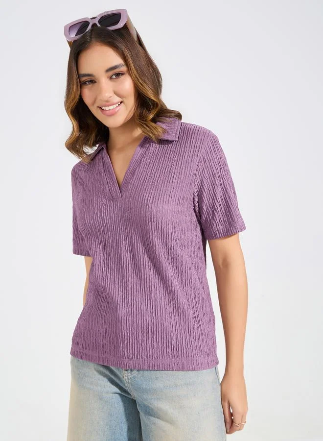 Styli Textured Knit Polo T-Shirt