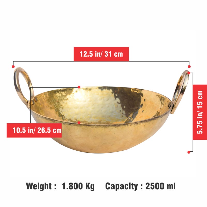 Pure Source India Brass Hammered Kadhai Kitchen Utential 12 inch (Gold, 1.8 KG) - Image 4