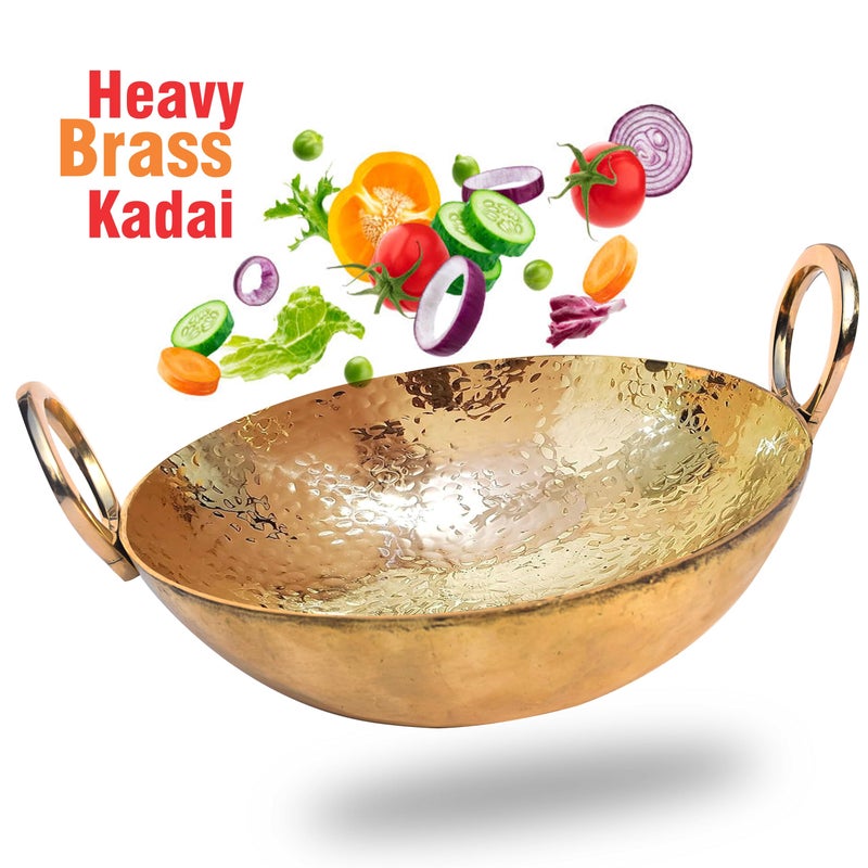 Pure Source India Brass Hammered Kadhai Kitchen Utential 12 inch (Gold, 1.8 KG) - Image 5