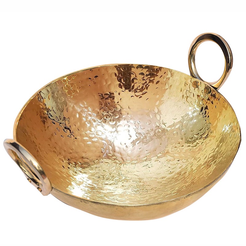 Pure Source India Brass Hammered Kadhai Kitchen Utential 12 inch (Gold, 1.8 KG) - Image 2