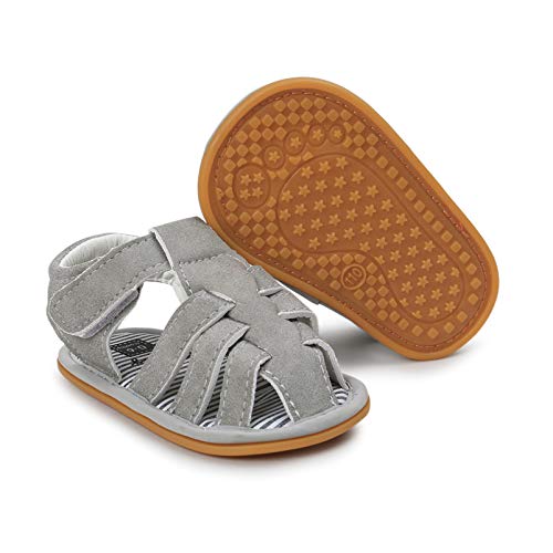 CoKate Baby Boys Girls Sandals Rubber Sole Outdoor First Walker Toddler Girls Boys Summer Shoes(5.5Toddler, D-Grey) - Image 3