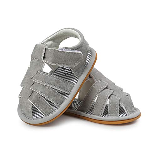CoKate Baby Boys Girls Sandals Rubber Sole Outdoor First Walker Toddler Girls Boys Summer Shoes(5.5Toddler, D-Grey) - Image 4