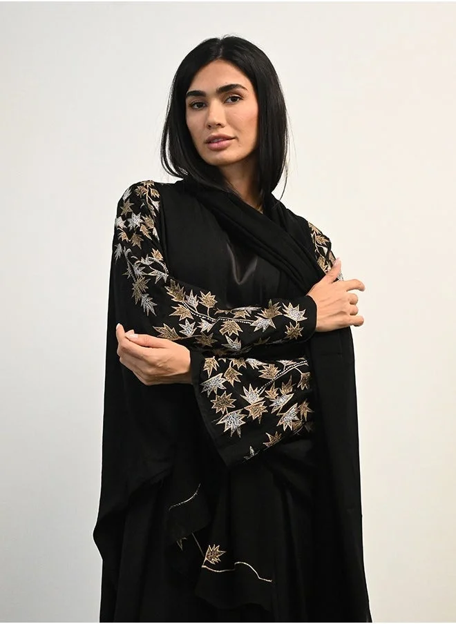 JAMEELA Black Fashion Abaya with Embroidered sleeves