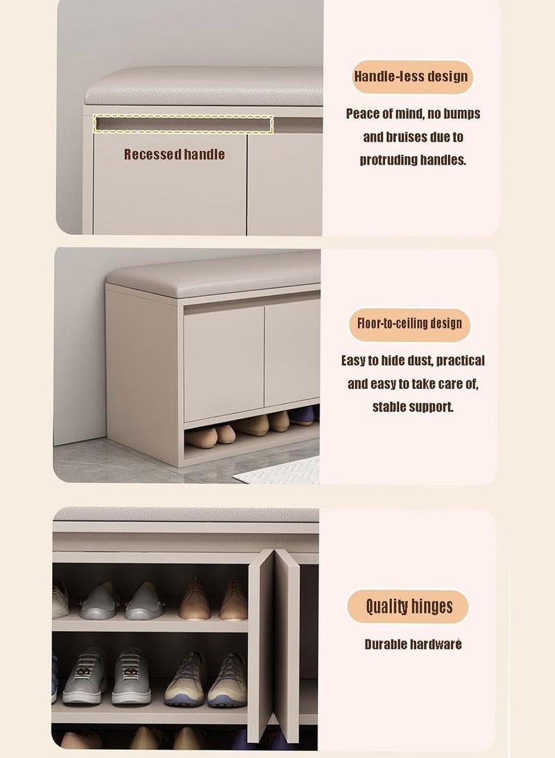 اليسا رتّب مدخل منزلك مع خزانة الأحذية المُحسّنة هذه، 3 في 1، بعرض ومساحة تخزين إضافية. يبلغ طولها 120 سم، وتوفر مقعدًا مريحًا مبطنًا قابلًا للطي مع مساحة تخزين مخفية، مثالية للضروريات اليومية مثل المحافظ والأوشحة والأدوات الإلكترونية. أسفلها، أربع خزائن ناعمة الإغلاق توفر لك مساحة منظمة وقابلة للتخصيص مع أرفف قابلة للإزالة تتسع لكل شيء من الأحذية الرياضية إلى الأحذية الطويلة. مصنوعة من خشب MDF متين ومطلية بمظهر أنيق غير لامع، تتحمل وزنًا يصل إلى 200 كجم ويمكن استخدامها كمقعد عملي. متوفرة باللونين الأبيض أو الكاكي لتتناسب بسلاسة مع أي مدخل أو غرفة نوم أو غرفة معيشة عصرية.... - Image 4