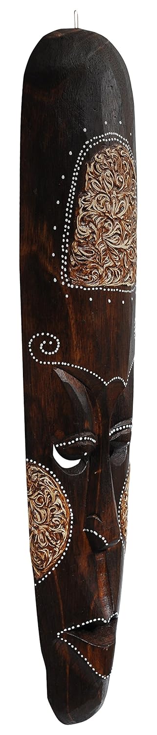 WOODENCLAVE Woodenclave Wood Decorative African Hand Carved Mask 12 x 4 x 50 cm Multicolour - Image 2
