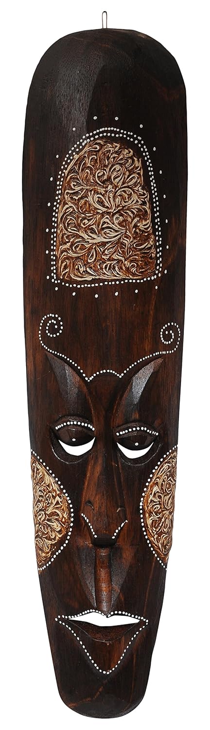 WOODENCLAVE Woodenclave Wood Decorative African Hand Carved Mask 12 x 4 x 50 cm Multicolour - Image 1