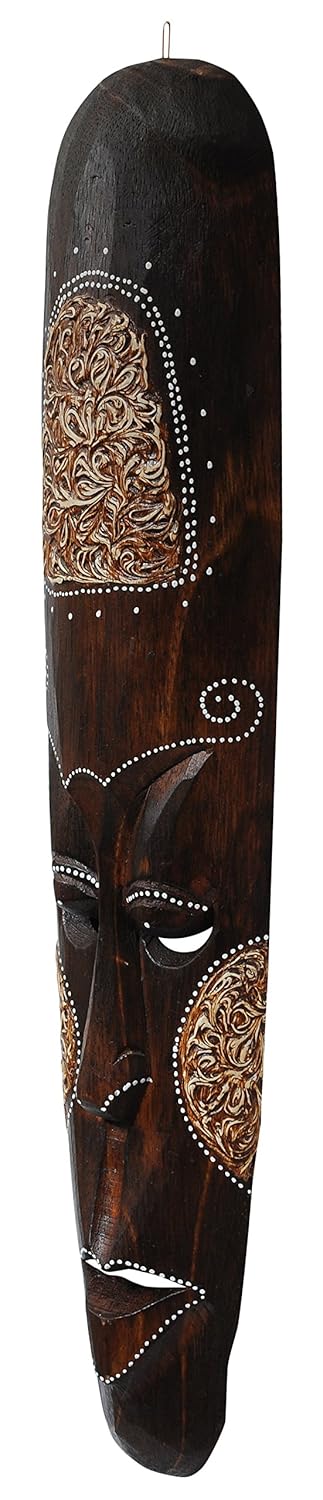 WOODENCLAVE Woodenclave Wood Decorative African Hand Carved Mask 12 x 4 x 50 cm Multicolour - Image 3