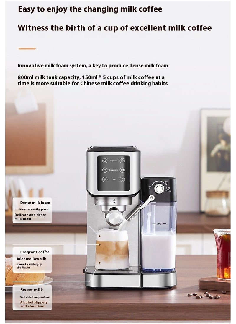 Espresso machine with milk frother, one-touch automatic coffee machine for espresso, cappuccino and latte, touch screen, cup warming