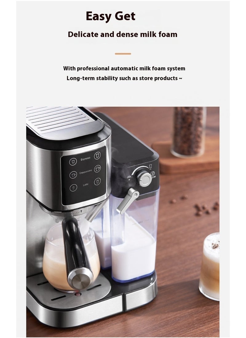Espresso machine with milk frother, one-touch automatic coffee machine for espresso, cappuccino and latte, touch screen, cup warming