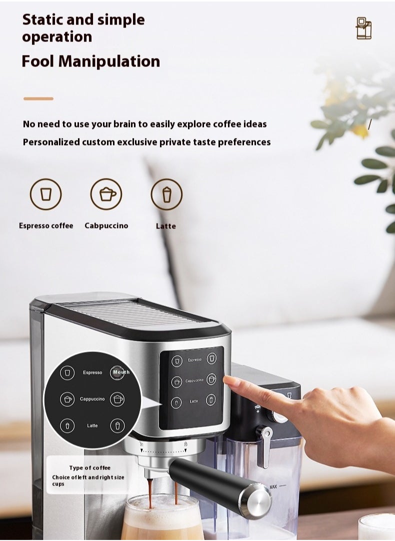 Espresso machine with milk frother, one-touch automatic coffee machine for espresso, cappuccino and latte, touch screen, cup warming