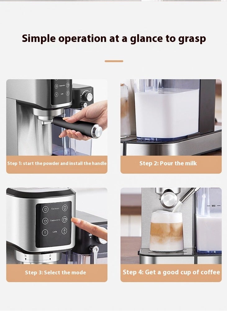 Espresso machine with milk frother, one-touch automatic coffee machine for espresso, cappuccino and latte, touch screen, cup warming