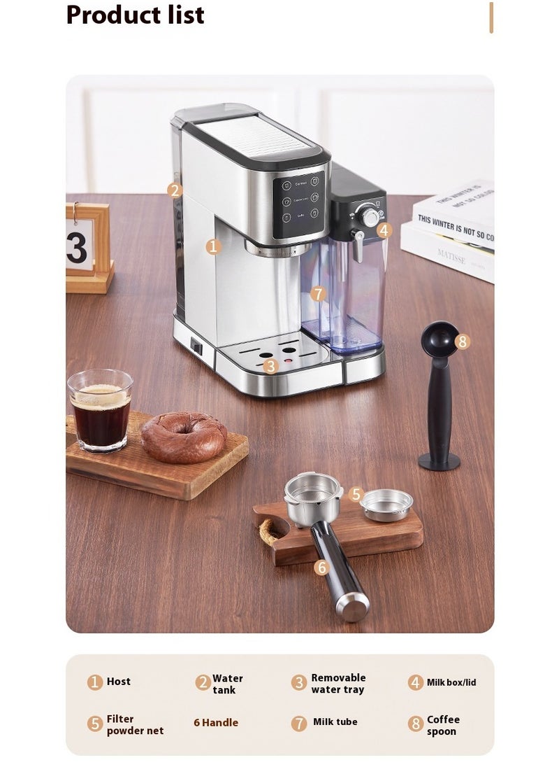Espresso machine with milk frother, one-touch automatic coffee machine for espresso, cappuccino and latte, touch screen, cup warming