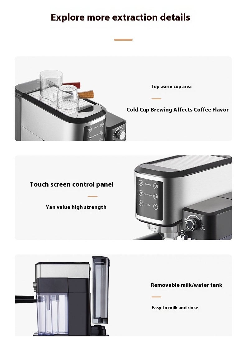 Espresso machine with milk frother, one-touch automatic coffee machine for espresso, cappuccino and latte, touch screen, cup warming
