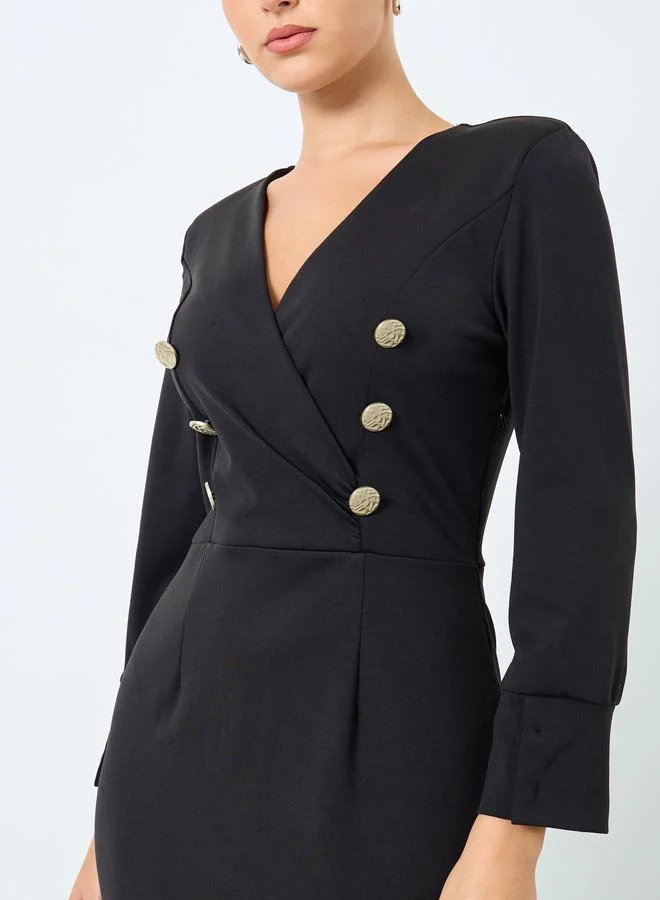 Styli Styli Black Maxi Blazer Dress with Button Detail