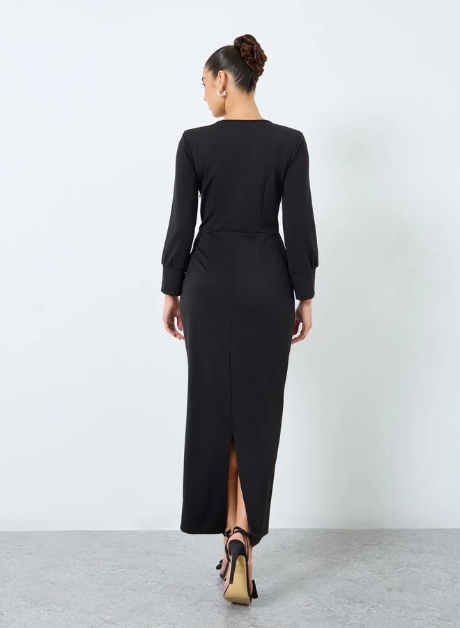 Styli Styli Black Maxi Blazer Dress with Button Detail