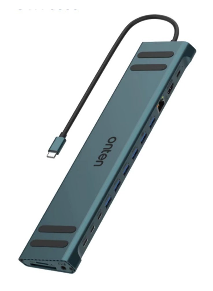 onten ont-9399 17-in-1 USB-C Hub Dual HDMI 4K M.2 HDD Enclosure 3-Screen Display Dual Gigabit Ethernet Card Reader for Laptop/Phone - Image 1