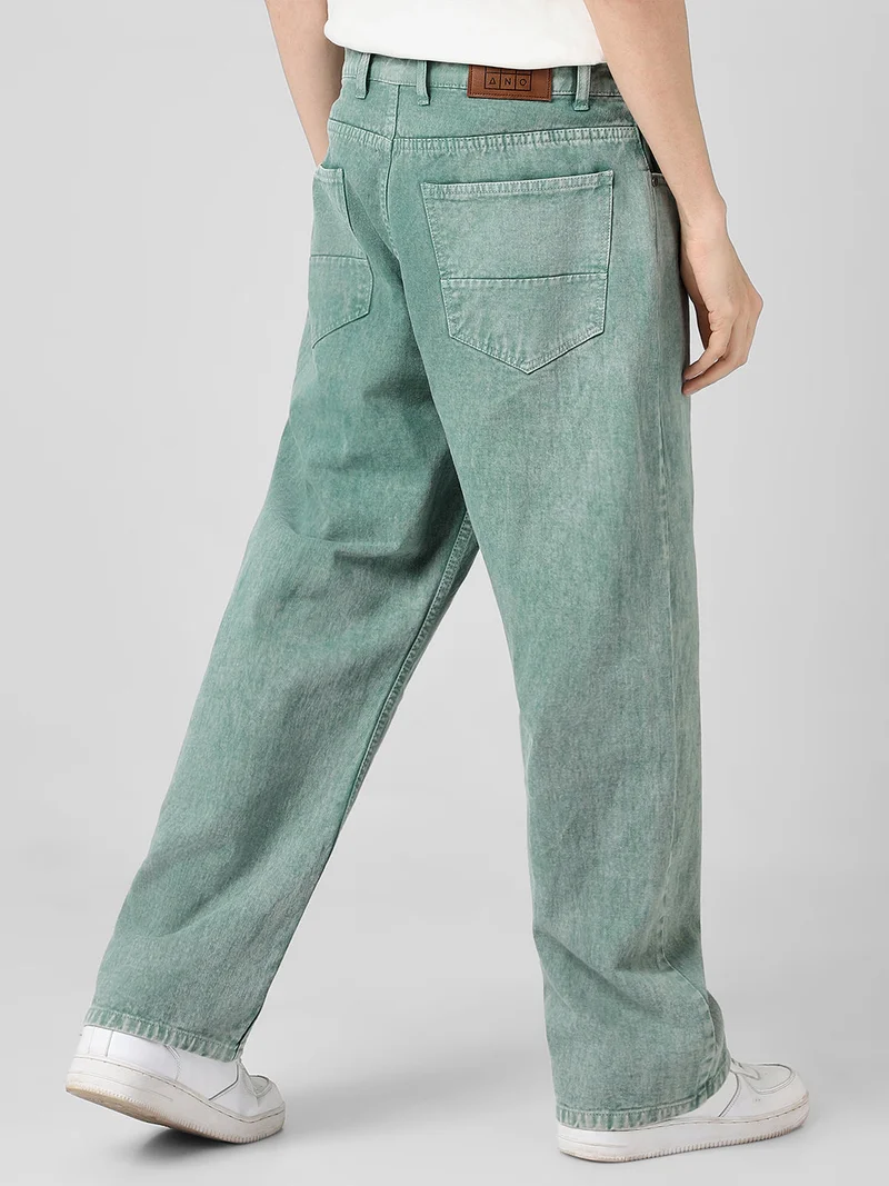 Urbano Fashion  Urbano Fashion Men's Turquoise Green Loose Baggy Fit Washed Jeans Non-Stretchable  | Best Price UAE