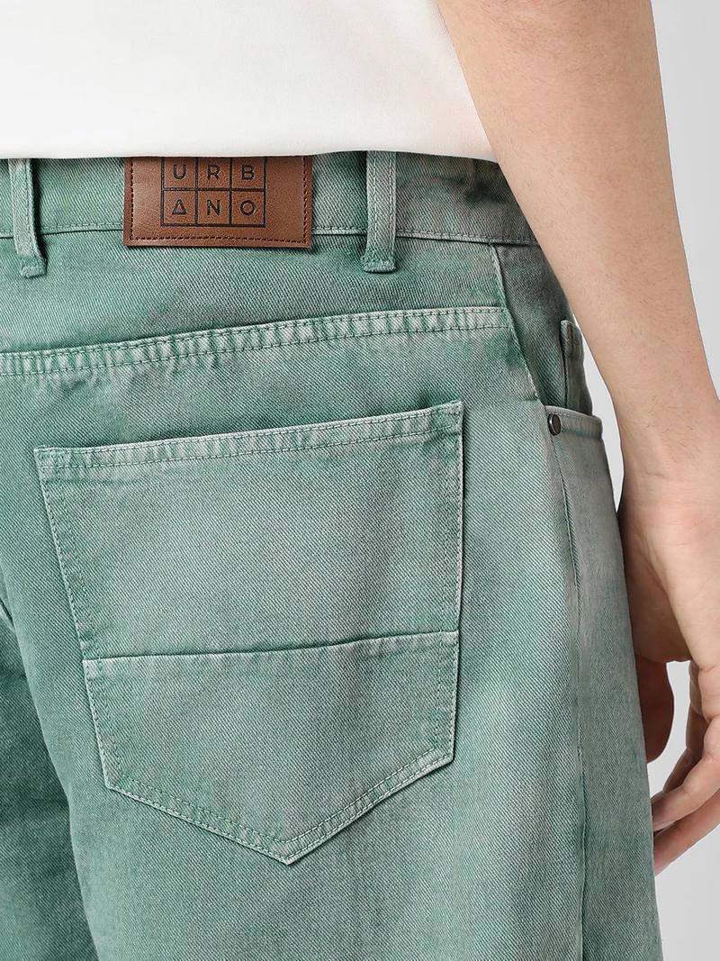 Urbano Fashion  Urbano Fashion Men's Turquoise Green Loose Baggy Fit Washed Jeans Non-Stretchable  | Best Price UAE