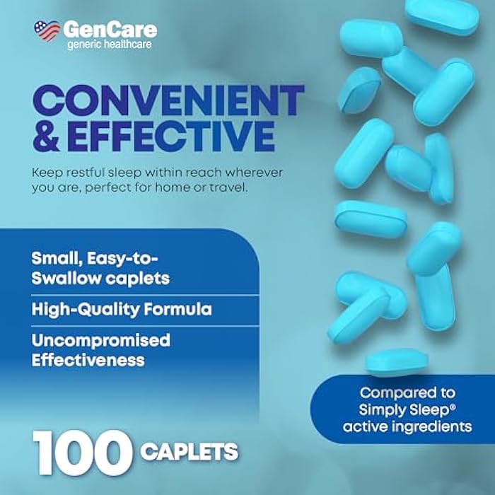 GenCare - Sleep Aid Diphenhydramine HCL 25mg Blue Caps (100 Caplets) - Non Habit Forming Nighttime Sleeping Pills for Adults to Fall Asleep Faster & Sleep Deeper Through The Night - Sleep Aids - Image 4