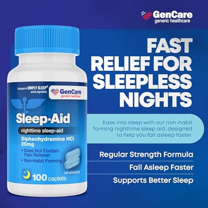 GenCare - Sleep Aid Diphenhydramine HCL 25mg Blue Caps (100 Caplets) - Non Habit Forming Nighttime Sleeping Pills for Adults to Fall Asleep Faster & Sleep Deeper Through The Night - Sleep Aids - Image 2