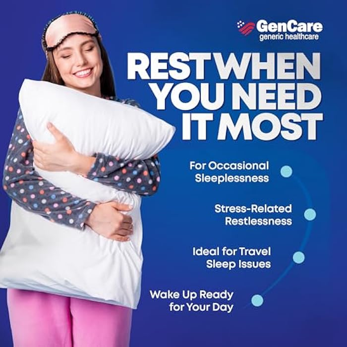 GenCare - Sleep Aid Diphenhydramine HCL 25mg Blue Caps (100 Caplets) - Non Habit Forming Nighttime Sleeping Pills for Adults to Fall Asleep Faster & Sleep Deeper Through The Night - Sleep Aids - Image 5