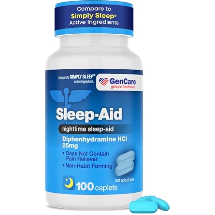 GenCare - Sleep Aid Diphenhydramine HCL 25mg Blue Caps (100 Caplets) - Non Habit Forming Nighttime Sleeping Pills for Adults to Fall Asleep Faster & Sleep Deeper Through The Night - Sleep Aids - Image 1
