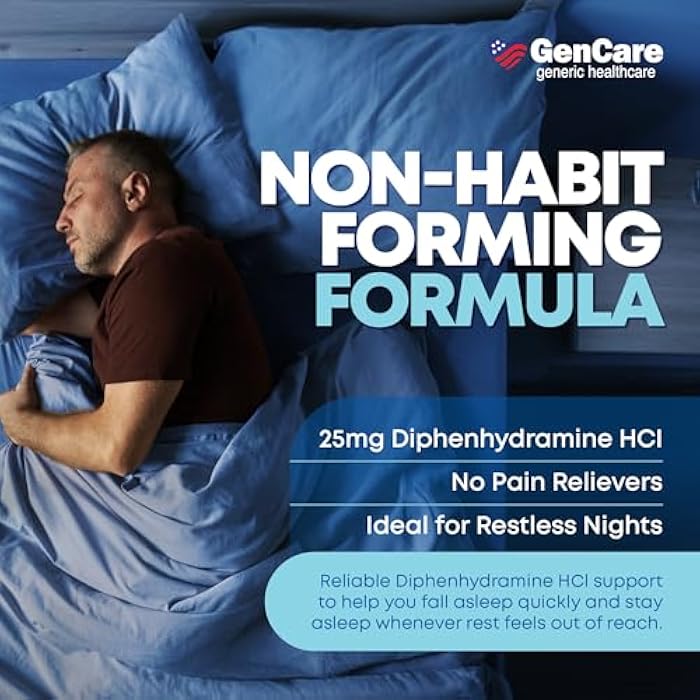 GenCare - Sleep Aid Diphenhydramine HCL 25mg Blue Caps (100 Caplets) - Non Habit Forming Nighttime Sleeping Pills for Adults to Fall Asleep Faster & Sleep Deeper Through The Night - Sleep Aids - Image 3