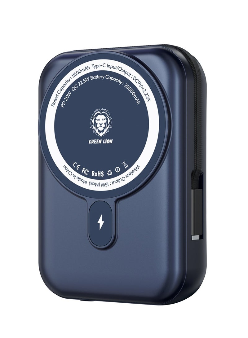 GREEN LION Monaco MagSafe Power Bank 20000mAh with Type-C Cable / PD 20W Charging / Wireless Portable Charger  / Lithium Polymer Powerbank 20000 mAh - Blue - Image 1