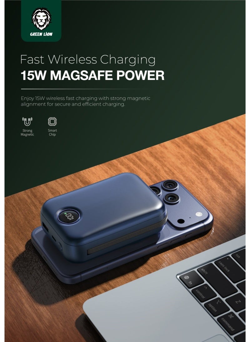 GREEN LION Monaco MagSafe Power Bank 20000mAh with Type-C Cable / PD 20W Charging / Wireless Portable Charger  / Lithium Polymer Powerbank 20000 mAh - Blue - Image 2