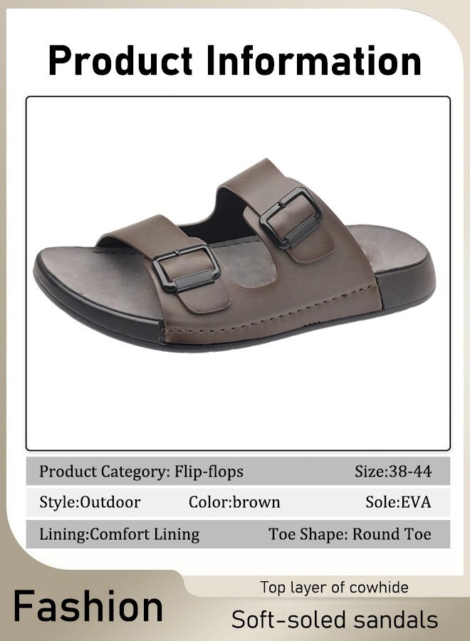 【10 سنوات من الاستخدام】الطبقة الأولى من الصنادل الجلدية ذات النعل الناعم - Image 3