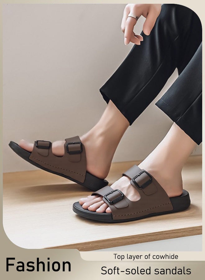 【10 سنوات من الاستخدام】الطبقة الأولى من الصنادل الجلدية ذات النعل الناعم - Image 4