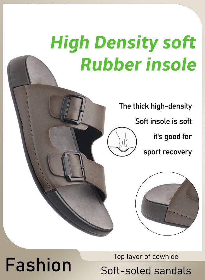 【10 سنوات من الاستخدام】الطبقة الأولى من الصنادل الجلدية ذات النعل الناعم - Image 5