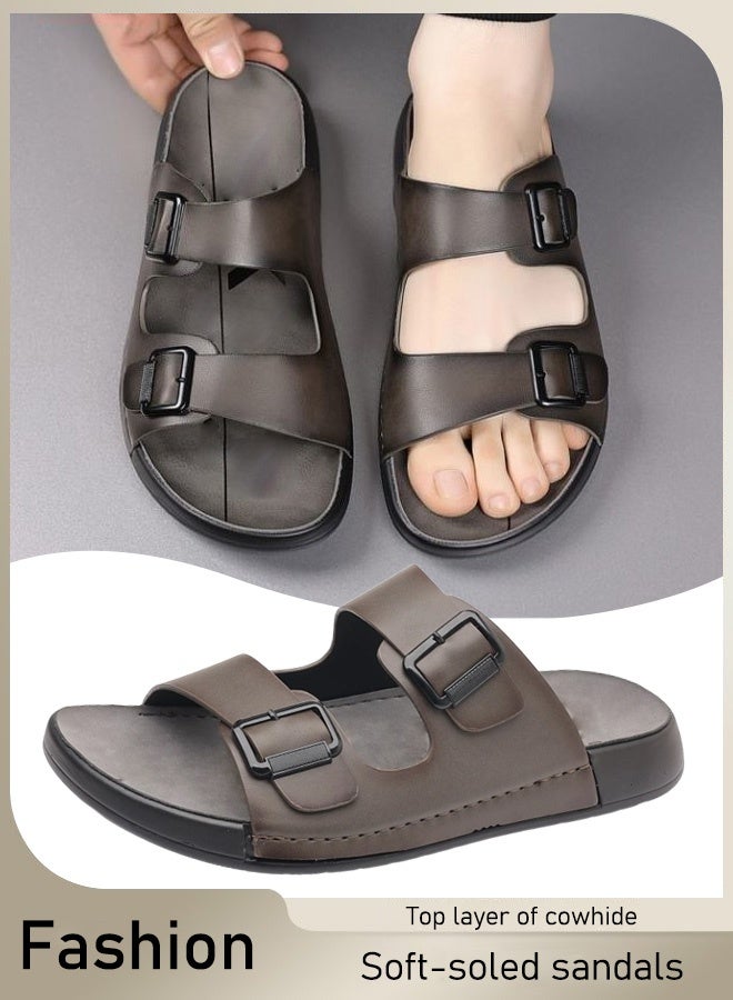 【10 سنوات من الاستخدام】الطبقة الأولى من الصنادل الجلدية ذات النعل الناعم - Image 1