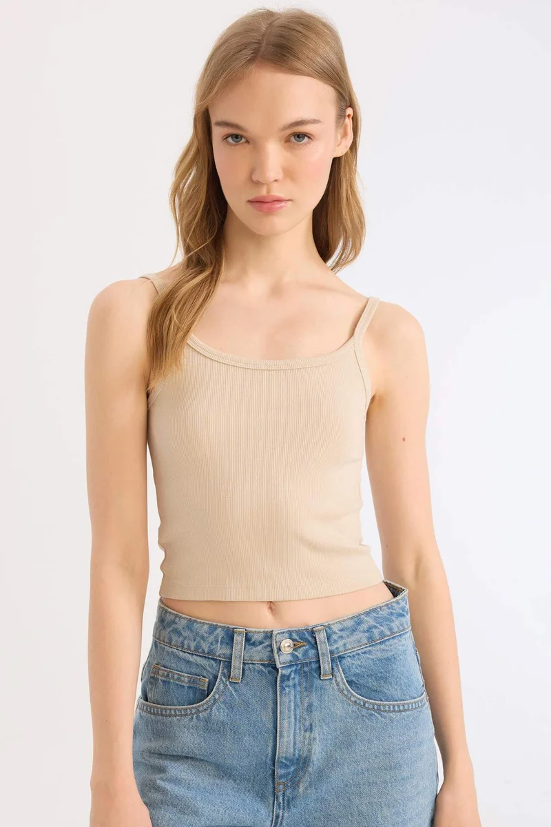 DeFacto Fitted Corduroy Suspender Tank Top