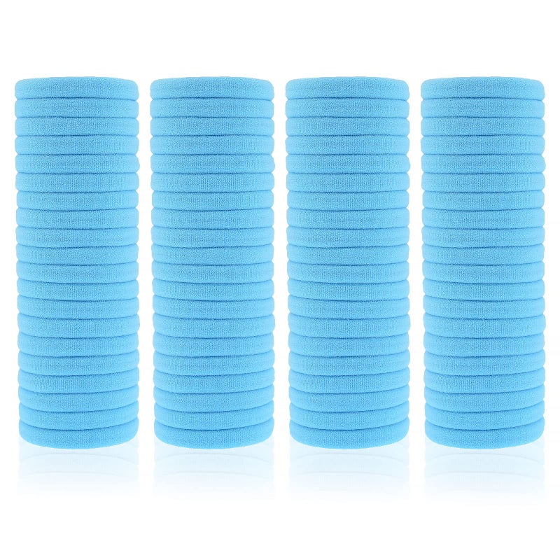 PIDOUDOU 100 Pack Seamless Hair Ties for Women Girls Ponytail Holders for Thick Hair light blue