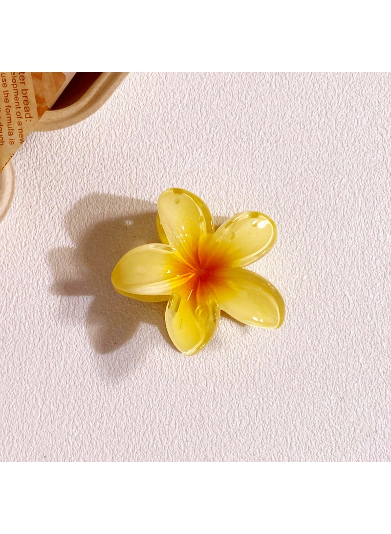 Hawaiian Flower Hair Clip Set – 3 Pieces (1 Large & 2 Small) Acrylic Design with Soft Yellow Touch - Image 4