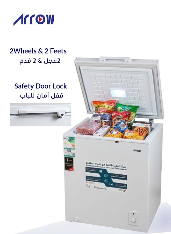 Arrow 147L 5.19 Cu.Ft Chest Freezer with 7 Years compressor Warranty and Energy Saving, Super Freeze, Electronic Temperature Control, Manual Defrost, Recessed External Handle, Wheels, White Finish | RO-200CFK - Image 2