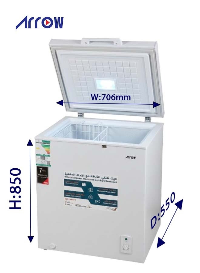 Arrow 147L 5.19 Cu.Ft Chest Freezer with 7 Years compressor Warranty and Energy Saving, Super Freeze, Electronic Temperature Control, Manual Defrost, Recessed External Handle, Wheels, White Finish | RO-200CFK - Image 4
