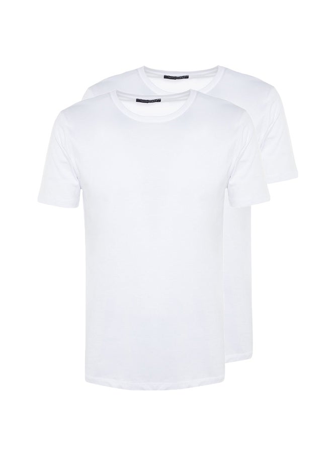 trendyol White Basic Slim Fit 100% Cotton 2-Pack Crew Neck Short Sleeve T-Shirt TMNSS19BO0071 - Image 2