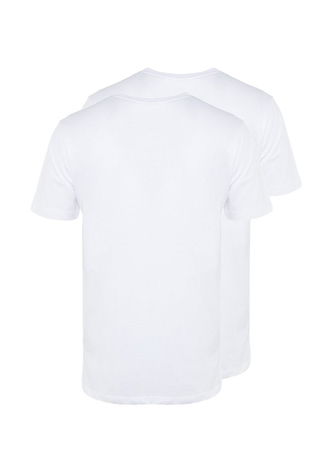 trendyol White Basic Slim Fit 100% Cotton 2-Pack Crew Neck Short Sleeve T-Shirt TMNSS19BO0071 - Image 3