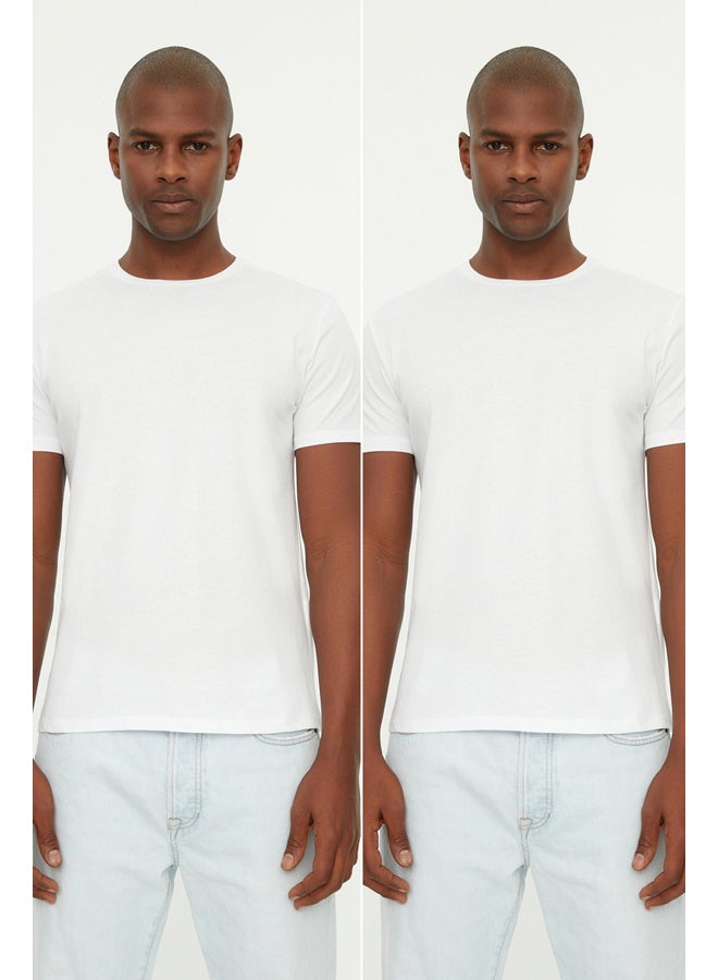 trendyol White Basic Slim Fit 100% Cotton 2-Pack Crew Neck Short Sleeve T-Shirt TMNSS19BO0071 - Image 4